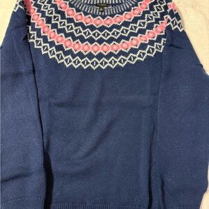 Talbots Womens Sweater in Navy with Pink and White Pattern